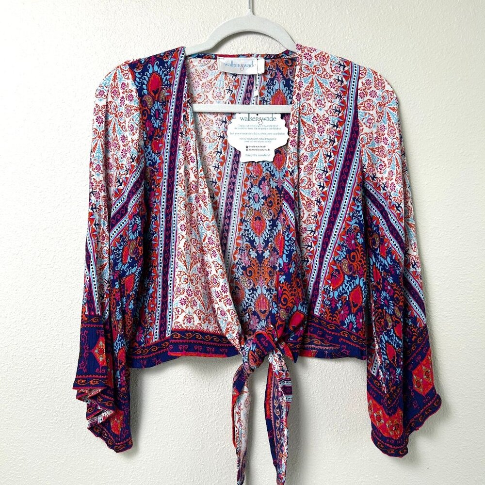 Walker & Wade Cardigan Top Size XS Paisley Tie Front Boho Beach Cover Up‎ NWT